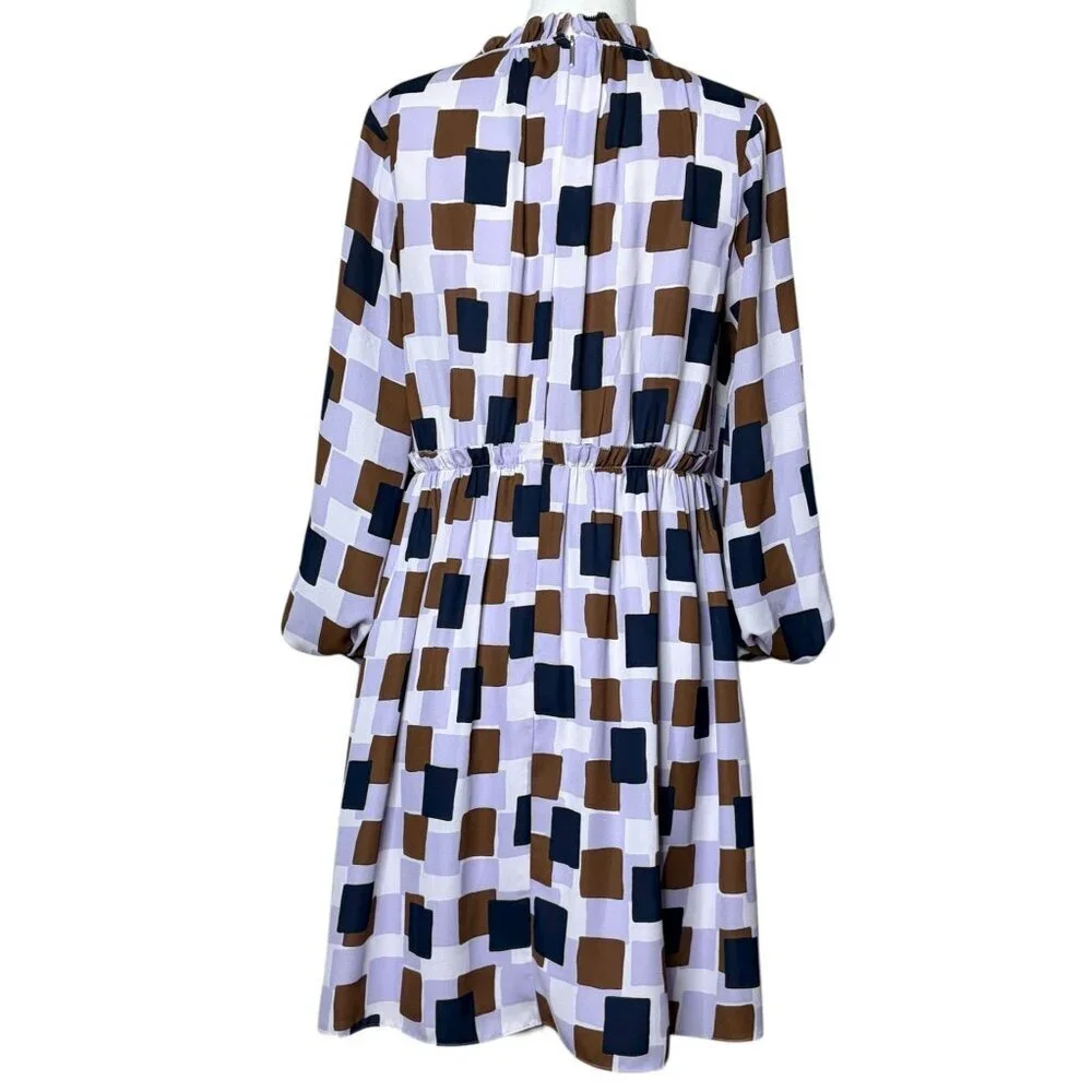 Kate Spade Dress Long Sleeve Geo Square Purple Brown Size 8